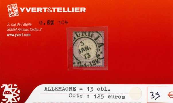 ALLEMAGNE EMPIRE - n°13 obl. ALLEMAGNE EMPIRE - n°13 obl.