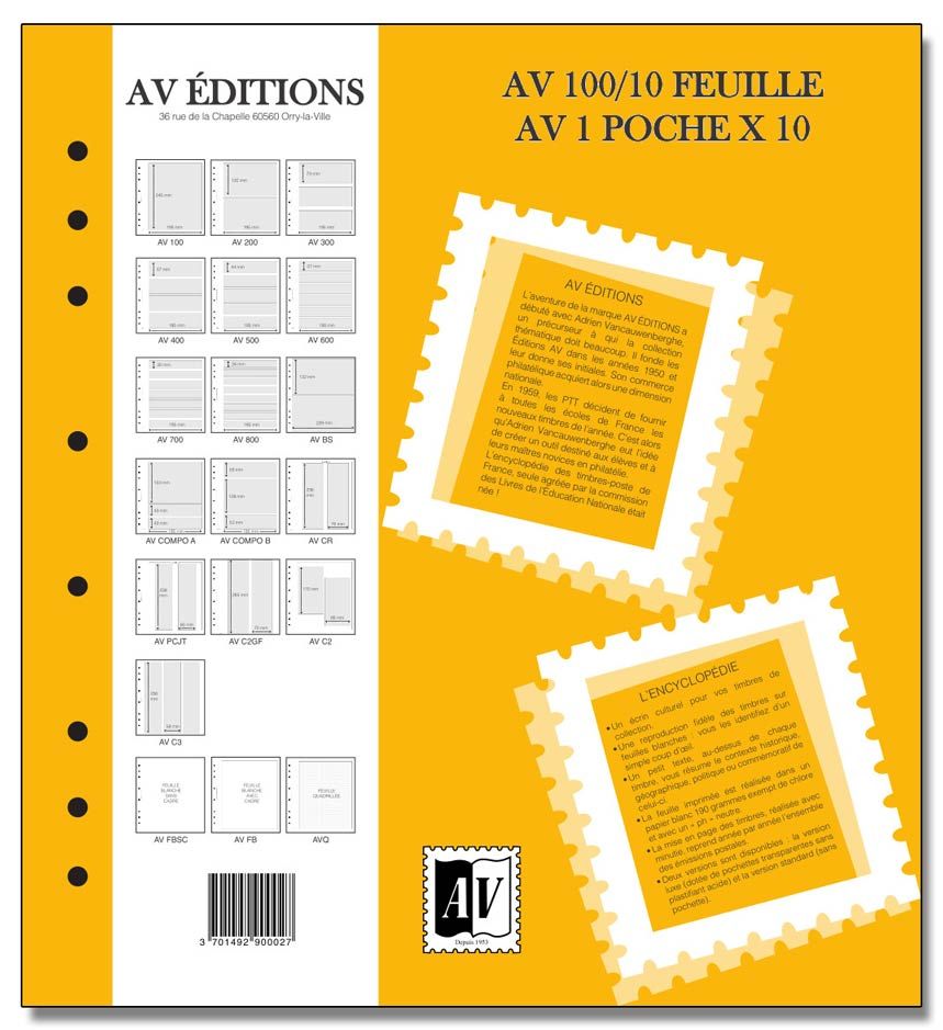 Feuille AV : 1 poche (x10) - AV EDITIONS® Feuille AV : 1 poche (x10) - AV EDITIONS®
