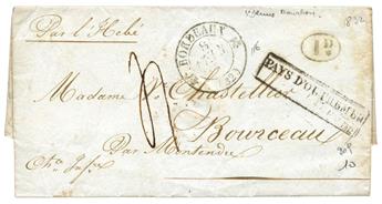 Réunion : Lettre de St Denis Ile Bourbon de 1832 avec PAYS D´OUTREMER encadré + càd BORDEAUX + Taxe