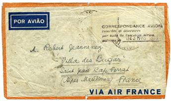 Brésil : Lettre accidentée au départ du Brésil avec griffe correspondance retardée et détériorée / 23 Mars 1938