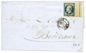 France : n°14A avec filet d´encadrement sur pli de Périgueux pour Bordeaux (1856)