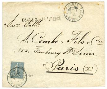 France : n°161 obl. càd 1 cercle RHODES TURQUIE D´ASIE (1924) sur devant de lettre