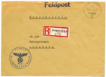 France : Lettre avec cachet Feldpost + càd FELDPOST 646 9/7/43 en Rec. pour LÜNEBURG
