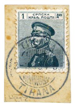 Albanie : 1914 - 1 d. vert de Serbie obl. TIRANA sur petit fragment