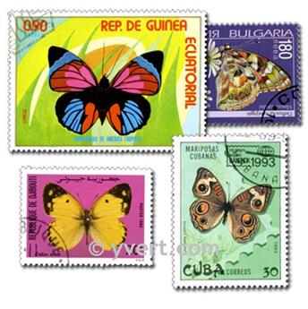 PAPILLONS : pochette de 200 timbres (Oblitérés)