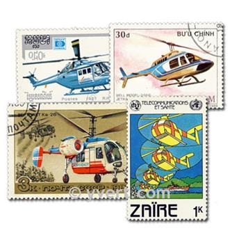 HELICOPTERES : pochette de 50 timbres (Oblitérés)