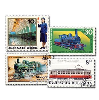 TRAINS : pochette de 300 timbres (Oblitérés)